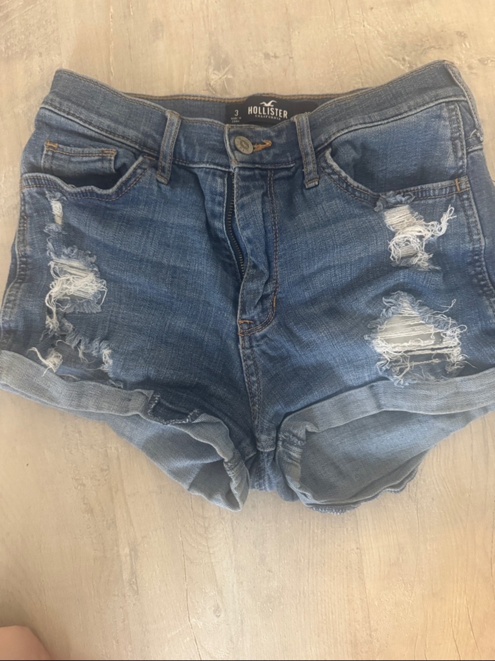 Hollister Medium Wash Distressed Cuffed Denim Shorts - Blue